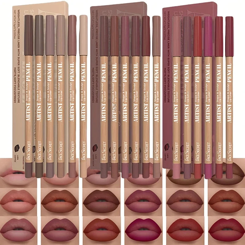 Set 6 Crayons Contour Lèvres Mat Velours - Longue Tenue Waterproof Nude